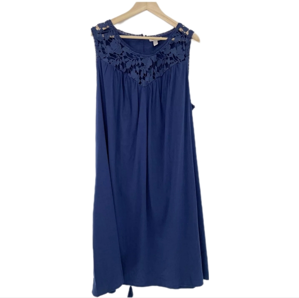 Knox Rose Floral Embroidered Neck Boho A Line Dress Sz 2x NWT, Navy - Picture 5 of 9